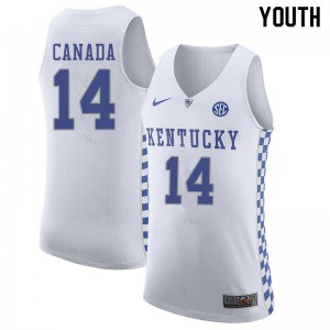 Youth Kentucky Wildcats Brennan Canada #14 College White Jersey 724299-235