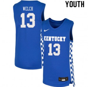 Youth Kentucky Wildcats Riley Welch #13 Basketball Blue Jerseys 710402-368